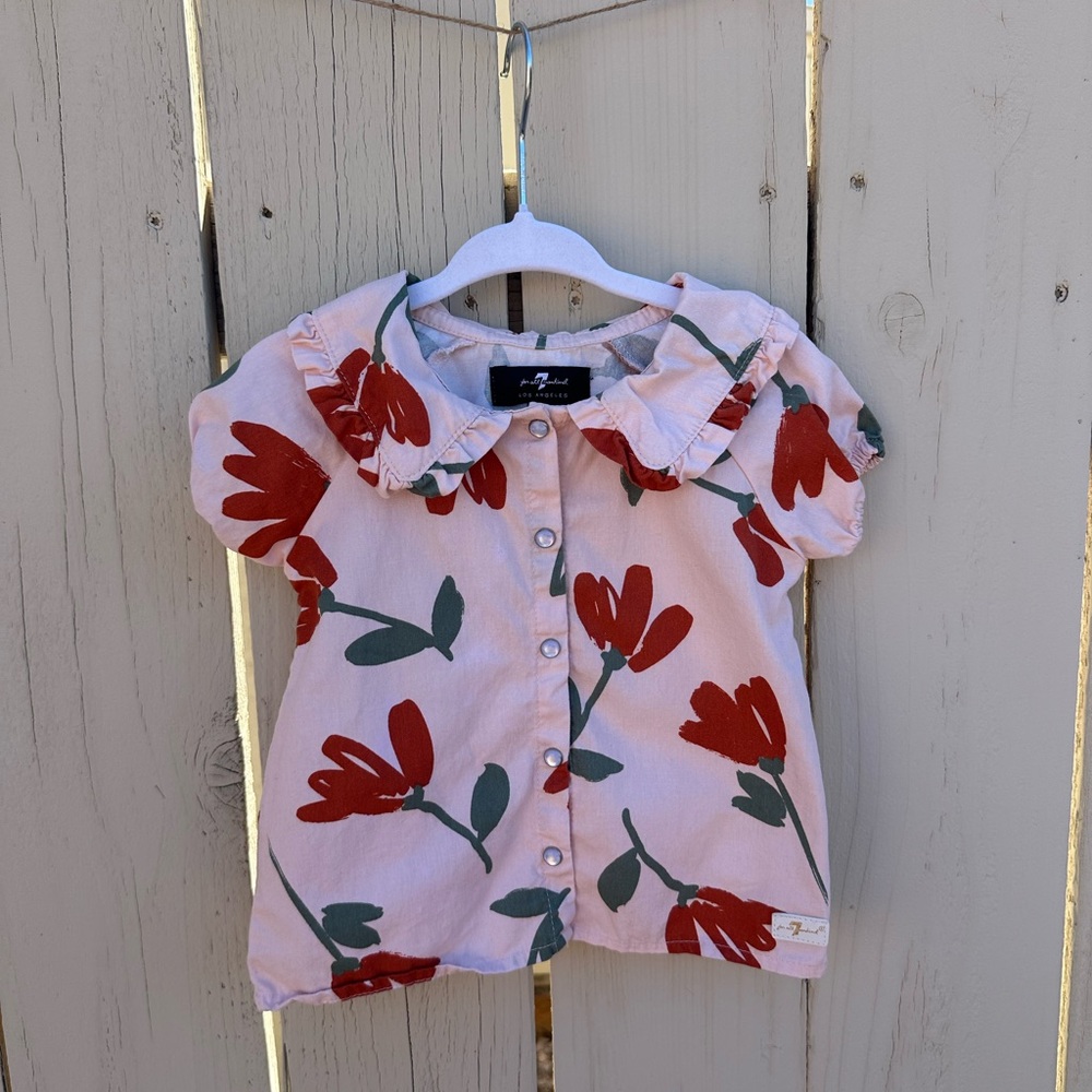7 For All Mankind Pink and Red Floral Kids Shirt